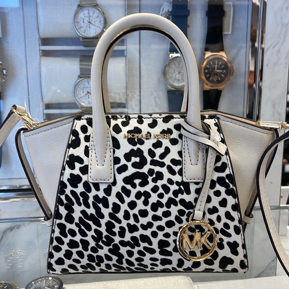 Michael Kors Avril Extra-Small Leather and Suede Satchel Crossbody Exotic Print
